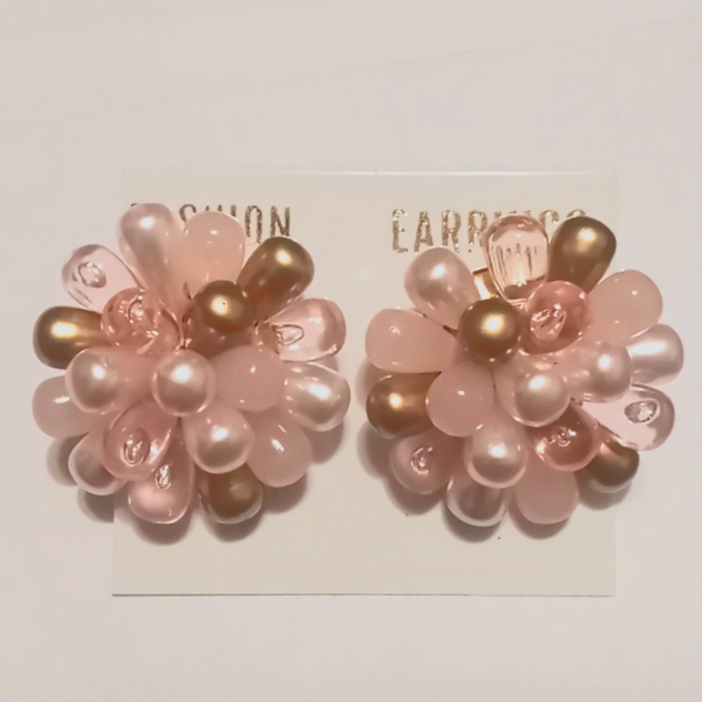 Pink, Gold, and Clear Cluster Fashion Earrings for Women/Girls